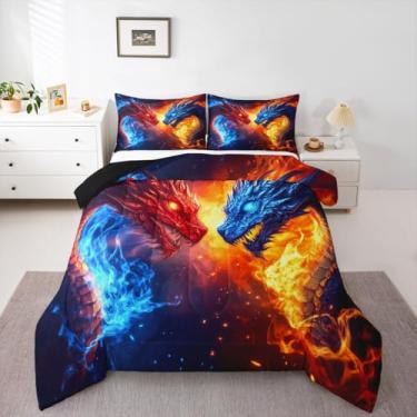 Imagem de Feelyou Conjunto de edredom infantil, solteiro, estampa digital 3D, dinossauro, selva, dinossauro, para decoração de quarto de adolescentes, 2 peças
