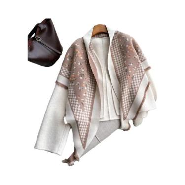 Imagem de Capa Poncho de Caxemira Feminina - Cardigan de Malha com Frente Aberta