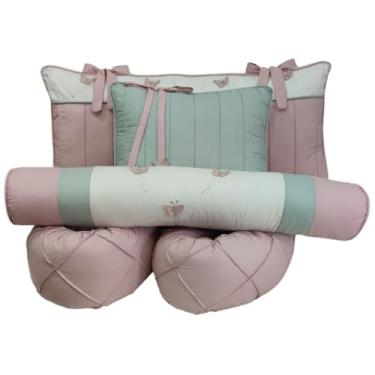 Imagem de Enxoval Cama Solteiro Montessoriano Menina Rose Verde Borboletas Jardim 5 Peças Quarto Bebê
