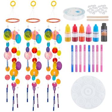 Imagem de WEBEEDY Kit de moldes de silicone para sinos de vento, 85 peças, moldes redondos de silicone com tubos de metal, moldes de fundição de resina, resina UV para decoração interna de verão ao ar livre