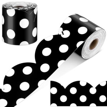 Imagem de Zonon Bordas de quadro de avisos de bolinhas de 1,8 m decoração de borda recortada para sala de aula decorativa para acabamento de quadro-negro enrolado para decoração escolar (preto)