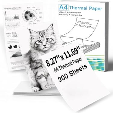 Imagem de Papel térmico para impressora térmica 20 x 29 cm, papel térmico A4 para impressora portátil, papel térmico dobrado de secagem rápida, compatível com a maioria das impressoras térmicas (A4 White Paper