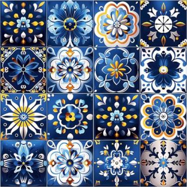 Imagem de ArtisanAura Decalques de parede autoadesivos modernos boêmios 16 peças (15 x 15 cm), adesivos de azulejo de vinil à prova d'água para cozinha e banheiro, murais de fundo removíveis em design