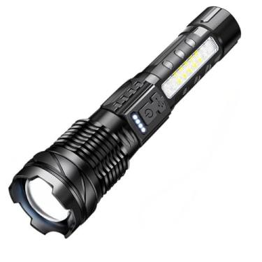 Imagem de Lanterna Tática LED Recarregável USB Cor Preto Super Potente com Zoom Profissional de Luz Forte do Mundo Militar Pesca Portátil