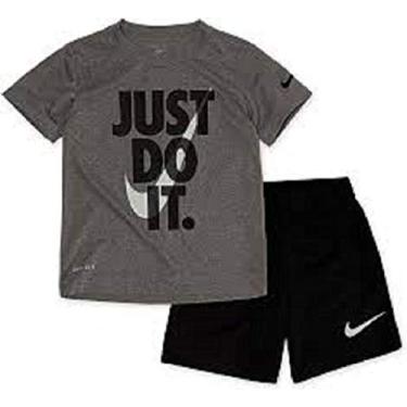 Imagem de Camiseta Nike Dri-Fit Just Do It para meninos/conjunto de 2 peças cinza escuro/preto 86F026-023 86F026-U10, Clássico, Dark Grey Heather/Black, 6