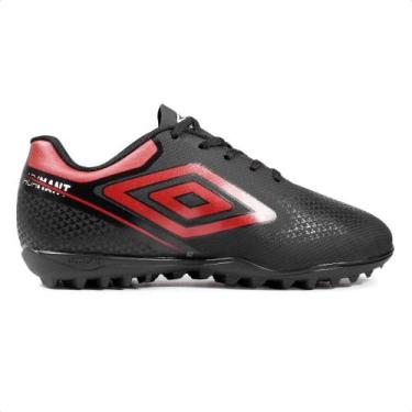 Imagem de Chuteira Society Umbro Adamant Top Speed Jr, Preto, Vermelho, 33