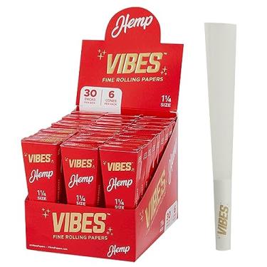 Imagem de VIBES Cones Pré-Enrolados De Cânhamo Premium (180 Cones), Tamanho 1-1/4, Caixa Expositora Com 30 Unidades, Tecnologia Sem Cloro E Ferramenta Embalagem Prática Incluída.