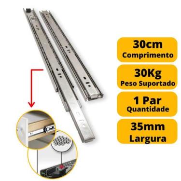 Imagem de Corrediça Gaveta Trilho Telescópico 30Cm 300Mm Par 30Kg - Metalnox