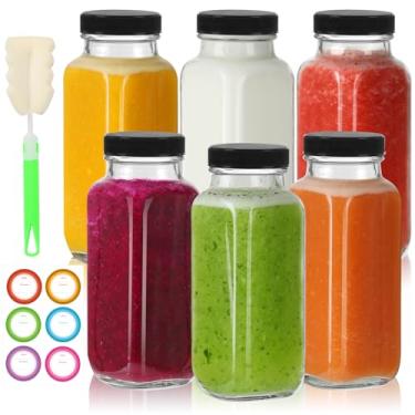 Imagem de CAKKVDE Garrafas De Suco Vidro 8 Oz Com Tampas, Pacote 6, Reutilizáveis Para Bebidas, Jarras 250 Ml Água, Leite, Sucos, Kombucha, Gengibre, Copos
