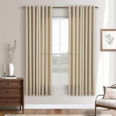 Imagem de Cortinas de linho com ilhós, comprimento de 153 cm, 2 painéis para sala de jantar, filtragem de luz, linho, cortina neutra para casa de fazenda, boho, tom terra, semitransparente, areia bege, cortina