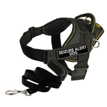 Imagem de Conjunto Dean e Tyler – Um arnês "DT Fun Works", cão de alerta de convulsão, acabamento amarelo, grande + uma coleira "filhote acolchoado", encaixe inoxidável de 1,8 m – preto