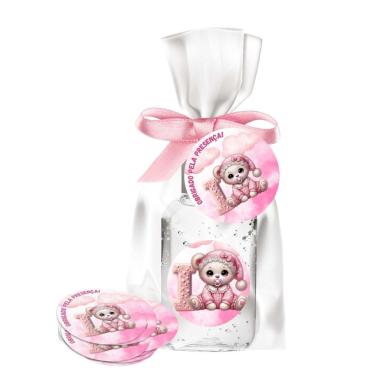 Imagem de kit 25 Lembrancinhas Alcool Gel Ursinha Rosa Maternidade e Chá De Bebê