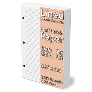 Imagem de Papel pautado de meia letra, perfurado com 3 furos, 250 folhas/500 páginas, 100 g/m², refil de fichário para impressora, 14 x 21,5 cm, cabe em fichários de 3 anéis de meia letra, enchimentos de linha de refil de fichário