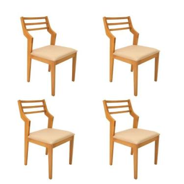 Imagem de Kit 4 Cadeiras Roma Encosto Ripado Madeira Maciça Cinamomo Estofado Li