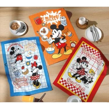 Imagem de Pano de Prato Disney Mickey e Minnie, Conjunto com 3 Peças, 45x65 cm, Tema Café da Manhã