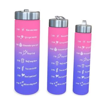 Imagem de Kit 3 Garrafas Squeeze Policarbonato Degradê 800ml 500ml e 300ml Hidratação Ideal para Academia e Corridas Casa Buritis (Rosa + Azul)
