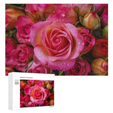 Imagem de Quebra-cabeça 500 peças personalizado rosa flor floral quebra-cabeça para adultos quebra-cabeça imagem de madeira quebra-cabeça desafiador com saco de armazenamento quebra-cabeça reunião familiar para