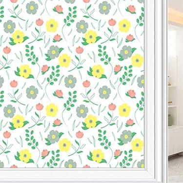 Imagem de Película de janela de privacidade de flores, textura de estilo floral, filme de vidro para sala de estar e escritório em casa, L90 x C 190 cm