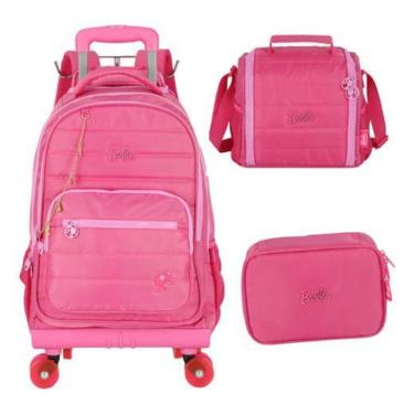 Imagem de Kit Mochila Carrinho 360 Haste Dupla Porta Notebook Barbie