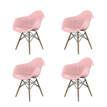 Imagem de Conjunto com 4 Cadeiras Eames Arm DSW Rosa e Madeira