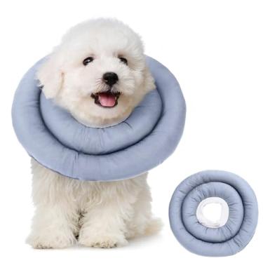 Imagem de Coleira de recuperação de cães, cone macio respirável ajustável, cone de pescoço de gato à prova d'água, coleira de donut para animais de estimação após a cirurgia (cinza azul, M)