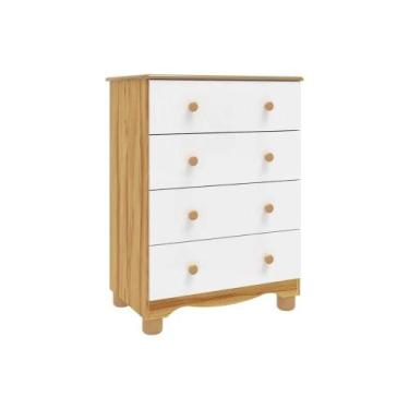 Imagem de Cômoda Bebê Júnior c/ 4 Gavetas Branco/Amendoa - Peroba - Móveis Perob