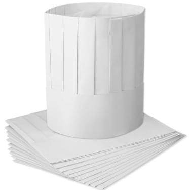 Imagem de WILLBOND Conjunto de chapéus de chef, 22 cm, descartáveis, de papel, chefe, altos, ajustáveis, branco, fantasia de cozinheiro de Halloween, fantasia de padeiro, Branco brilhante, tamanho �nico
