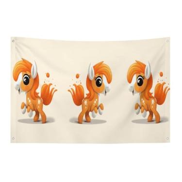 Imagem de Bandeira com quatro furos bandeiras para todos os climas bonito pônei laranja impresso bandeira decorativa bandeiras de poliéster adequadas para uso interno e externo 89 x 159 centímetros