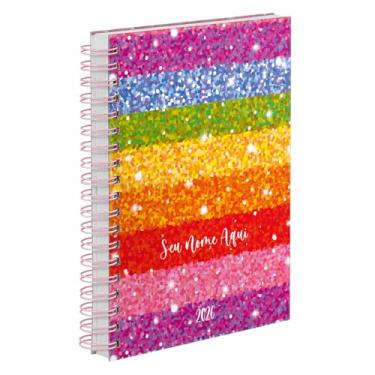 Imagem de Agenda Comercial 2026 Personalizada Capa Dura Listras Glitter Arco-íris