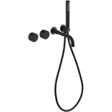 Imagem de Torneira Misturadora De Banho Coealed Montada Na Parede 2 Futions Quente E Frio Latão Tipo Split Torneira De Banho Misturadora Com Chuveiro De Mão, Black