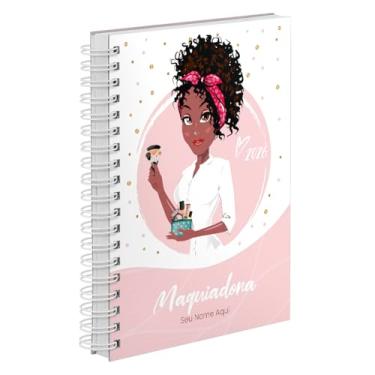 Imagem de Agenda Comercial 2026 Personalizada Capa Dura Maquiadora Cachos Cores (Rosa)
