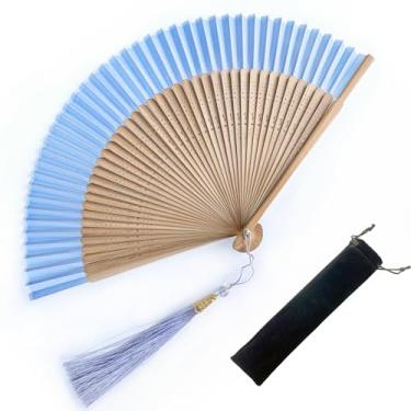 Imagem de Fãs de mão para mulheres, dobrável, leque dobrável com costelas de bambu e tecido de seda, ventilador de bambu para festa, dança, casamento, decoração, cosplay, presentes (pequeno, cerca de 21 cm