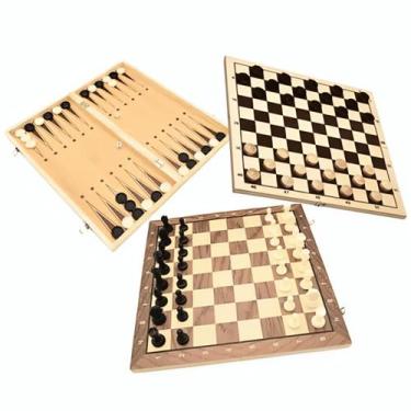 Imagem de Jogo Xadrez Gamão Dama Profissional Tabuleiro Madeira 3 Em 1 - KR Vari