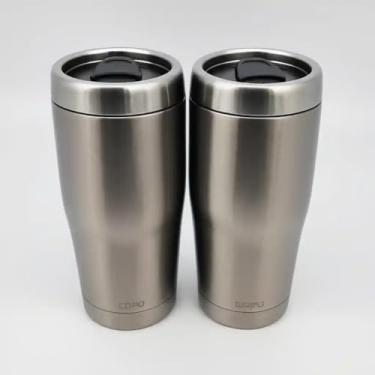 Imagem de Copo Térmico Parede Dupla em Aço Inox Cinza 350ml com Tampa Flip - Estilo Com Logo