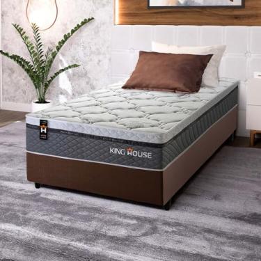 Imagem de Conjunto Cama Box Marrom c/ Molas Ensacadas Benton Cinza Solteiro 88x188x71