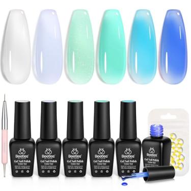 Imagem de beetles Gel Polish Conjunto De Esmaltes Em Jelly, 6 Cores Verão, Branco Leitoso, Azul, Verde, Turquesa, Brilhante, Translúcido, Kit Transparentes, Corretivo Uv Soak Off, Série Bubble Splash, Present