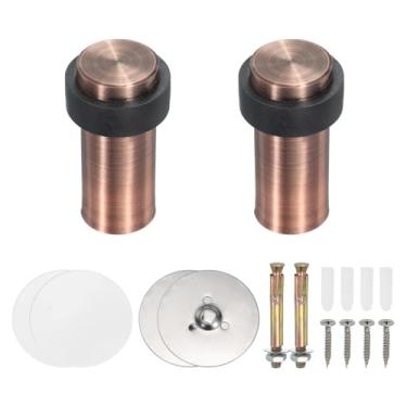Imagem de PATIKIL 2 conjuntos de batentes de porta redondos, batente de porta de aço inoxidável de 80 mm cunha cilindro de metal autoadesivo com parafuso para parte inferior do piso da porta interna, tom de