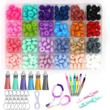Imagem de Xzyden Kit de 252 contas de lentilha de silicone, contas de silicone de 12 mm, contas de lentilha de silicone a granel com 6 peças de borlas para fazer pulseiras, contas de silicone para canetas