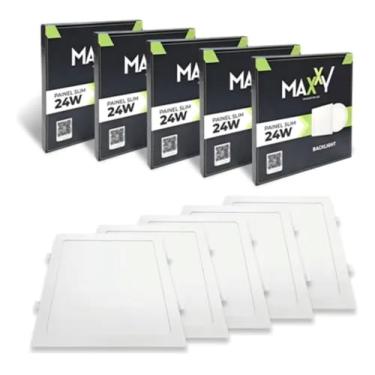 Imagem de Kit 5 Painel Plafon LED Quadrado 24W 25W Embutir Maxxy - Luz Branca Fria 6500K Neutra 4000K Quente 3000K, Bivolt, Slim (Branco Frio)