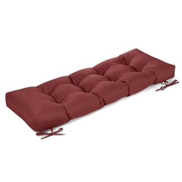Imagem de ROFIELTY Almofada de banco para ambientes externos, tecido impermeável/à prova de sol, almofada de banco tufada com 2 laços, adequada para banco de jardim ao ar livre/balanço/móveis internos (vinho
