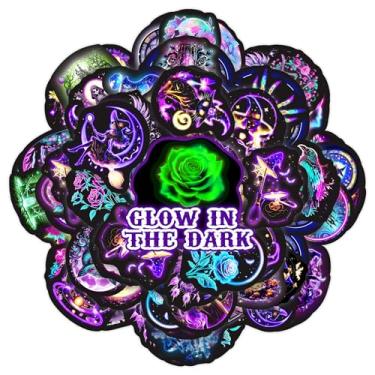 Imagem de 60 adesivos de Halloween neon que brilham no escuro para crianças, decalques mágicos de bruxas à prova d'água para garrafa de água, decoração de laptop de vinil para adolescentes, meninas, meninos