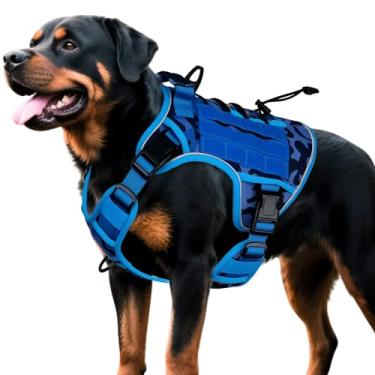 Imagem de Peitoral tático resistente para cães grandes, colete refletivo ajustável sem puxão com sistema Molle, controle de nível militar K9 para treinamento de serviço, atividades ao ar livre e mais de 10