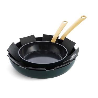 Imagem de GreenPan Conjunto de frigideiras artesanais de 20 cm e 28 cm, 2 peças, cerâmica saudável, antiaderente, não tóxico, livre de PFAS, lavável na lava-louças, seguro para forno, preto