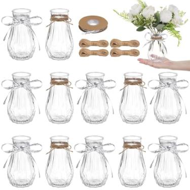 Imagem de 12 peças de vasos de plástico, vasos hidropônicos transparentes com fios de juta e fita de embrulho, vasos de flores a granel para centros de mesa, recipientes de plantas para arranjos e decoração de