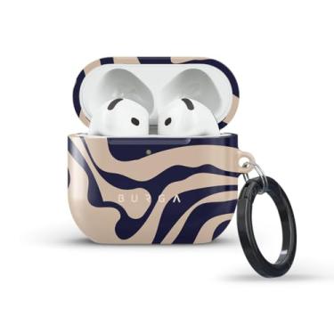 Imagem de Burga Capa rígida para Airpod compatível com Apple Airpods 4, padrão minimalista ondulado azul nude - Capa protetora de plástico rígido