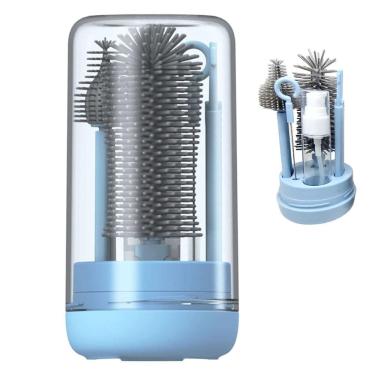 Imagem de Kit Escova de Limpeza 4 em 1 Mamadeira Garrafa Copo Bebe Criança Bolsa Passeio Mala Viagem Higiene Limpeza Seguro