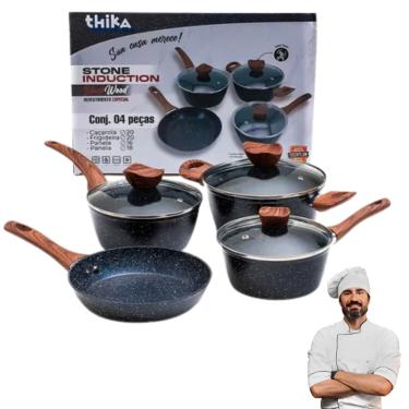 Imagem de Conjunto Jogo De Panelas Antiaderente com Tampa de Vidro 04 peças Preto