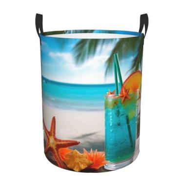 Imagem de Cesta de roupa suja tropical com estrela do mar, dobrável, impermeável, cesto de armazenamento de roupas com alças, pano Oxford, organizador de brinquedos, cesta para banheiro, lavanderia, quarto