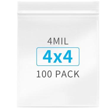 Imagem de Aubeco 10 x 10 cm, volume de 100 peças, sacos de plástico transparente com zíper de 4 mm, bolsa de armazenamento para pequenas empresas com zíper resselável para pílulas, joias, viagens, embalagens