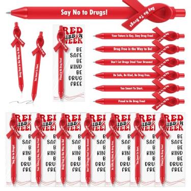 Imagem de Eersida 25 conjuntos de canetas de fita vermelha semanais a granel fita vermelha suprimentos de conscientização com marcadores motivacionais ao vivo livre de drogas para campanhas antidrogas, eventos